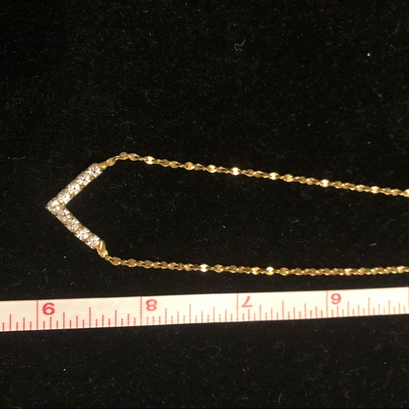 9” gold necklace with rhinestone V - Picture 2 of 4